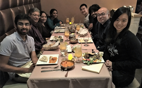 From left to right: Vinay, Prof. Venkat, Mrs. Vyju Manian, Resmi, Albert, Abhishek, Yu and Catherine at Aangan